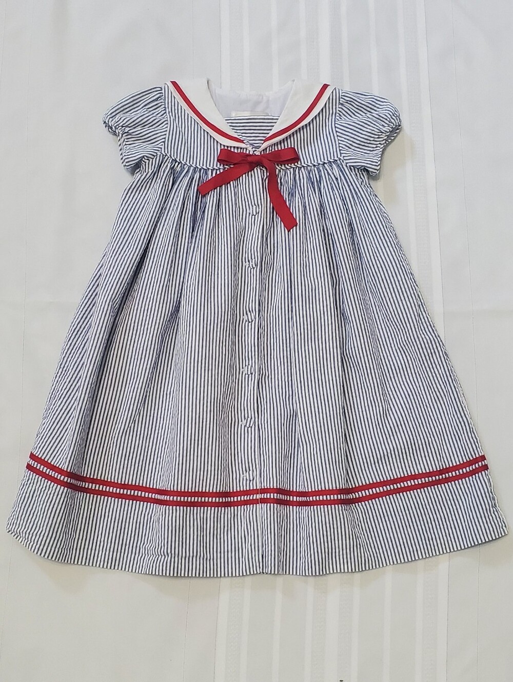 Strasburg Striped Girls Sailor Button Down Dress